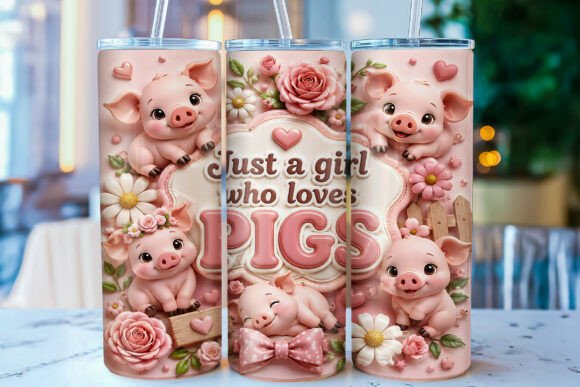 Adorable Inflated Pig Lover 20oz Tumbler Wrap PNG