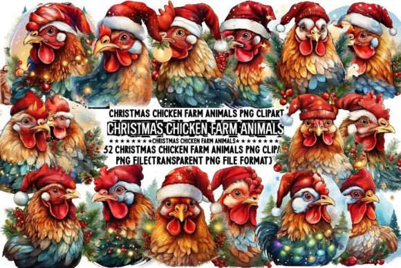 Christmas Chicken Farm Animals PNG: Festive Farmhouse Design