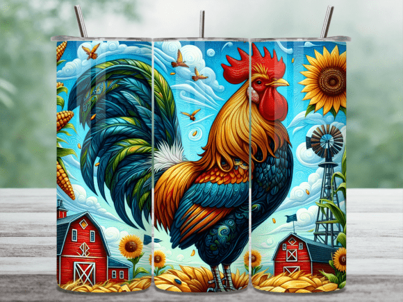 Colorful Rooster Farm Scene Tumbler Wrap: A Burst of Country Charm