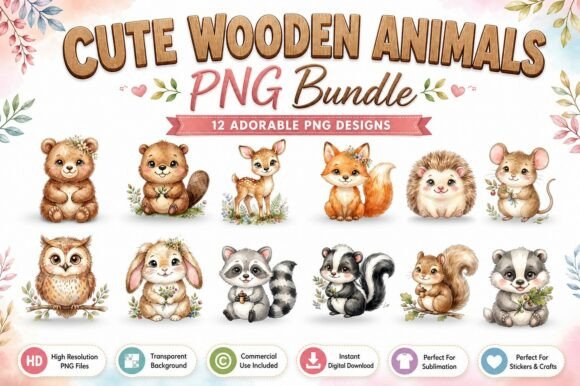 Cute Wooden Animals PNG Watercolor Set: A Designer's Guide