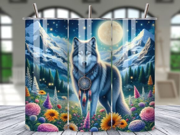 Dreamcatcher Wolf Flower Meadow Moon: A Visual Journey for Your Tumblers