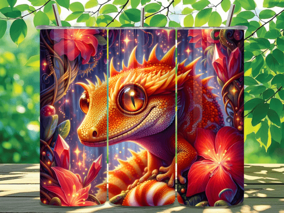 Fantasy Gecko Forest Fire Tumbler Wrap: A Visual Journey