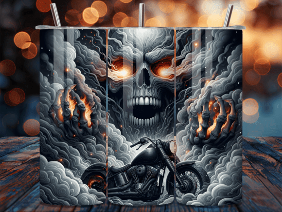 Flaming Skull Biker 20oz Tumbler Wrap: Bold Design for Custom Creations
