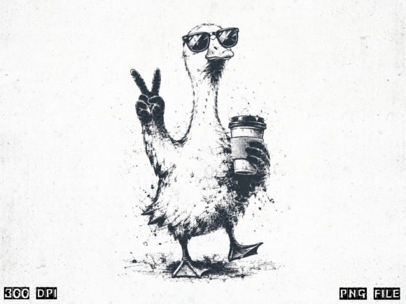 Funny Goose PNG: Cool Goose with Coffee for Creative Projects