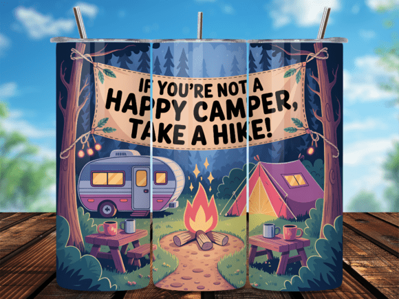 Happy Camper Camping Tumbler Wrap Design: A Nature-Inspired Essential