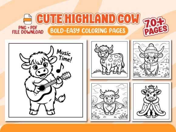 Highland Cow Coloring Pages: Creative Assets for Kids and Brands