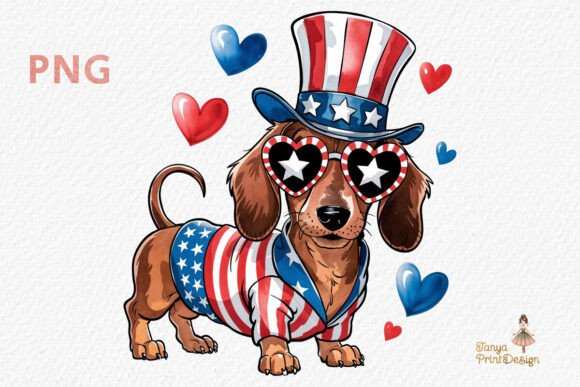 Patriotic Dachshund DOG Clipart PNG: A Design Asset for Independence Day