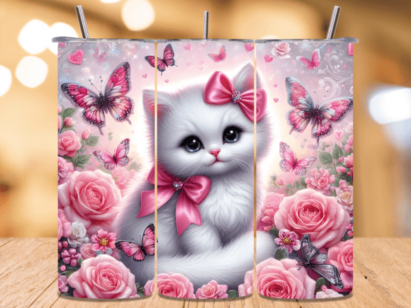 Pink Kitty Butterfly Rose Tumbler Wrap: A Whimsical Design Asset