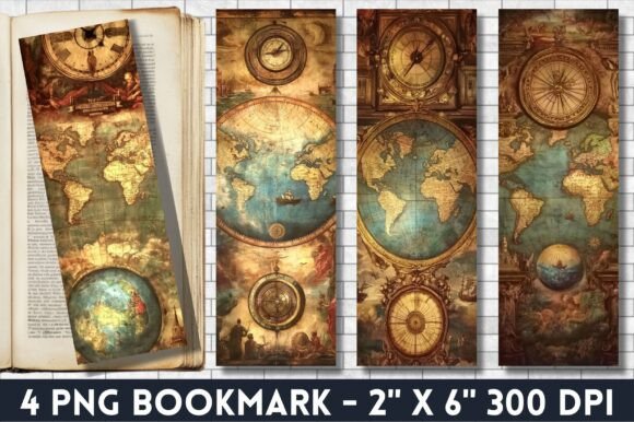 Vintage Geography World Map Bookmark: A Timeless Design Asset