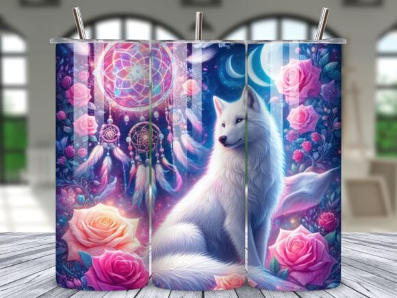 White Dream Catcher Wolf Pink Roses Wrap: A Bold Tumbler Design
