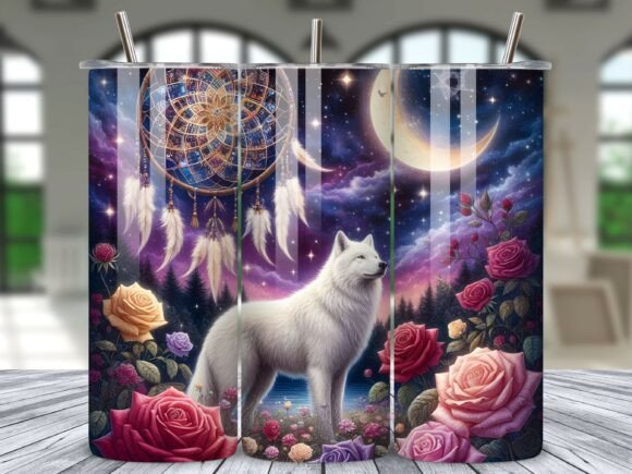 Wolf Dreamcatcher Forest Tumbler Wrap: A Digital Design Asset