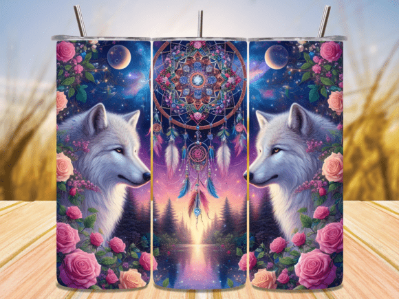 Wolves Full Moon Dreamcatcher Tumbler: A Design for the Wild at Heart